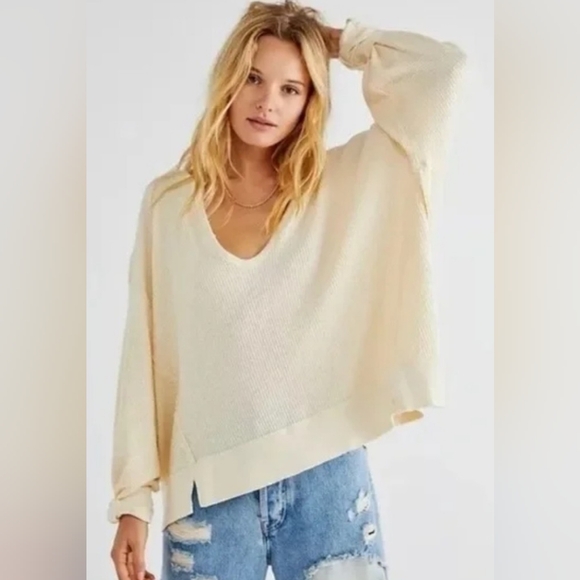 Free People Tops - Free People, NWT, Santa Clara, Waffle Knit Top, Alabaster (Ivory) Sizes Med & XS